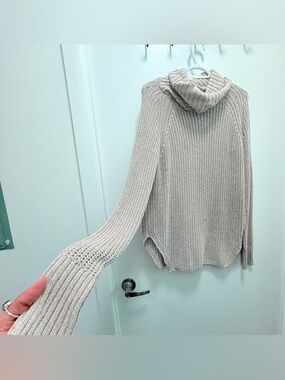 Silence + Noise Chunky Knit Cowl Neck Taupe Sweater - Oversized